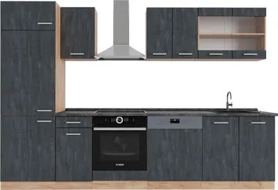 Obrázek produktu pro Kuchyňský kout Vicco R-Line Černý beton/zlatý dub 300 cm PD Antracit, Model 47372