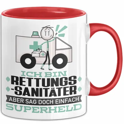 Produktbild von Rettungssanitäter Geschenk Tasse Ich Bin Rettungssanitäter Aber Sag Doch Einfach Superheld Lustige Geschenkdiee für Rettungssanitäter Kaffee-Becher (Rot)
