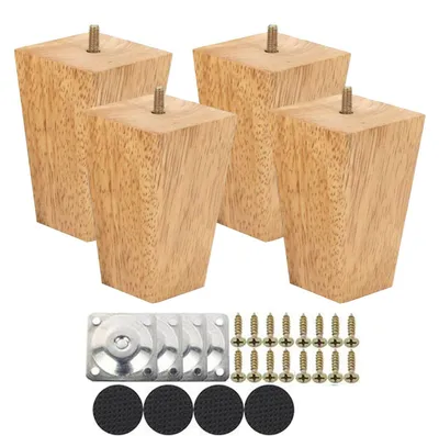 Productafbeelding van 4 stuks massief houten poten, 6 cm, meubelpoten voor banken en bedden