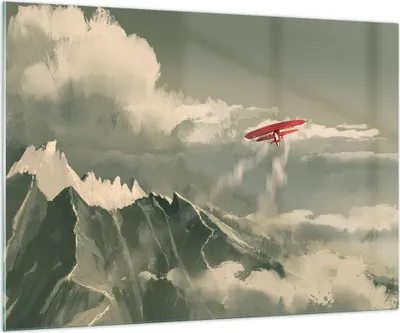 Produktbild von Bilder auf glas - Einteilig - Rot Flugzeug Berge - 100x70cm - Glasbilder - Wandbilder - Bilder - zum Aufhängen bereit - Wanddekoration aus Glas - Glas Bilder - Wandbild auf Glas - GAA100x70-4854