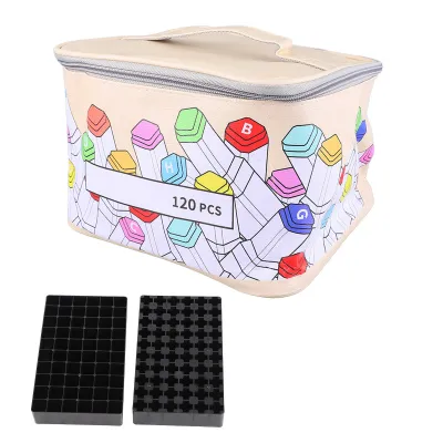 Zdjęcie produktu dla Etui na markery ze 120 przegrodami, uchwytem do przenoszenia, dużym otworem, odporne na odkształcenia, wykonane ze skóry PU, idealne w podróży