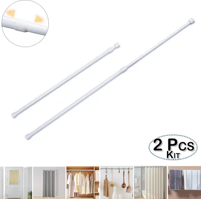 Produktbild von 2 Pack weiß Frühling Spannung Vorhangstange einstellbar erweiterbar Stangen für Kleiderschrank Schrank,17cm-26cm