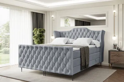 Produktbild von ALTDECOR Boxspringbett mit Schwarz Füßen, Matratze und Lattenrost, Topper, Fußteil, Polsterbett mit Bettkasten, Bett mit Stauraum H3- und H4- Matratze -VILA-FC-Z KING-200x200 - Grau Casablanca
