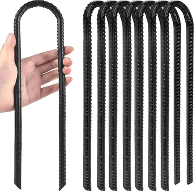 Obrázek produktu pro 8 pozinkovaných ocelových kolíků do stanu, délka 30 cm, ve tvaru písmene U s háčkem, pro stany, kempování, trampolíny, altány