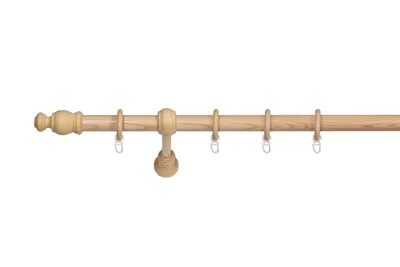 Produktbild von Gardinenstange Holz 28mm 1-lauf Komplettgarnitur Vorhangstange Farbe: Kiefer, Größe: 120 cm