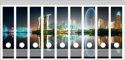 Produktbild von Wallario Ordnerrücken Sticker, selbstklebend für breite Ordner, 9 Stück, Motiv Singapur bei Nacht