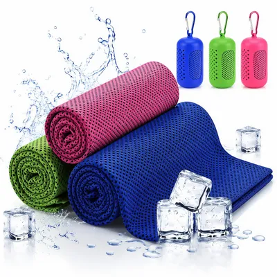Produktbild von 3 Stück Kühlhandtuch Cooling Towel, 100 x 30 cm, schnelltrocknend, sofort kühlend Sporthandtuch für Fitness,Yoga,Sport,Outdoor(Königsblau, Grün, Rosa)
