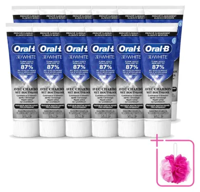 Immagine prodotto di 12 confezioni di dentifricio Oral-B 3D White al carbone attivo - sbiancante e per una pulizia profonda - 75 ml - confezione  - 12 pezzi