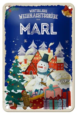Produktbild von Blechschild Weihnachtsgrüße aus MARL Geschenk Dekoration 12x18cm