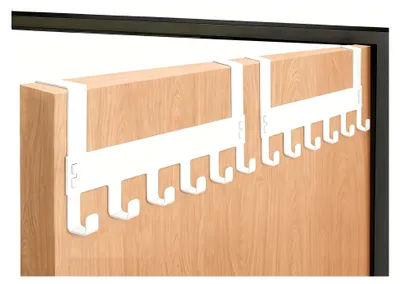Produktbild von 2er Set Türgarderobe zum Einhängen mit 6 Haken, platzsparende Türhakenleiste in Weiß