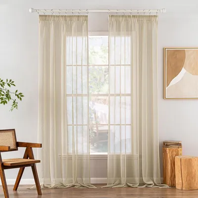 Image de Ensemble de rideaux, 2 pièces, voilage transparent, 140 x 260 cm, transparent, pour salon et chambre