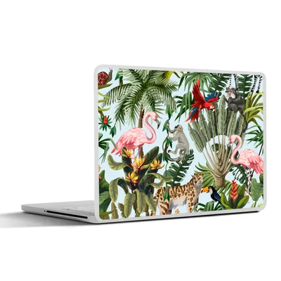 Produktbild von MuchoWow® Laptop Aufkleber Sticker Cover Dschungel - Tiere - Mädchen - Kinder - Jungen - Flamingo - Papagei 36.5x27.5 cm - Laptop-Sticker