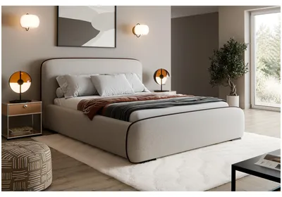 Produktbild von MEBLINI Polsterbett 180x200 mit Stauraum, Lattenrost und Bettkasten - Latte Webstoff/H3 Matratze - BELLION - Kopfteil Bett mit Stauraum - Doppelbett - Stauraumbett -  Betten