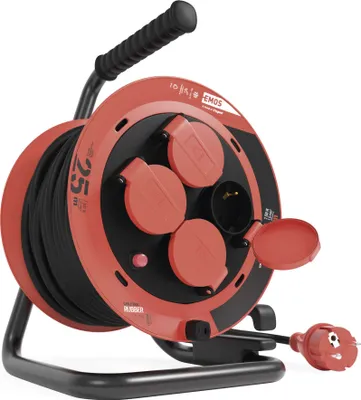 Gummi-Kabeltrommel – 4 Steckdosen, 25m, 1,0mm2 