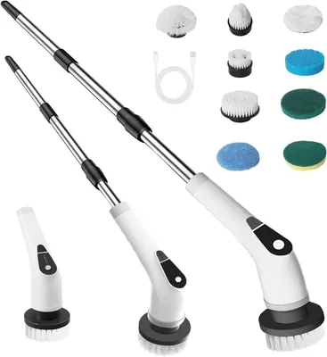 Produktbild von Elektrische Reinigungsbürste – Rotierende Bürste – Für die Reinigung des Badezimmers – 5 Geschwindigkeitsstufen – Verstellbar bis 130 cm – Grau