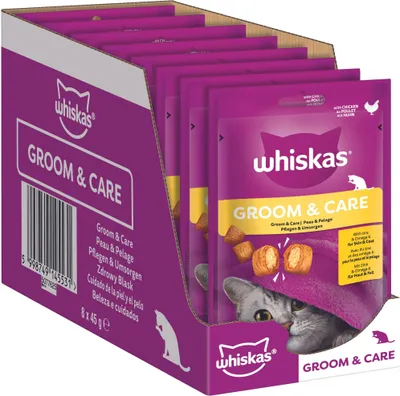 Produktbild von WHISKAS® Portionsbeutel Groom & Care mit Huhn 8 x 45g