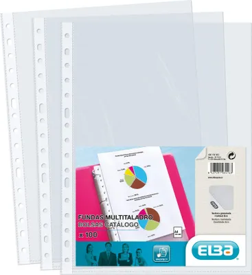 Image de Elba, pochettes en plastique, format A4, transparentes, 100 pièces, perforées, en polypropylène