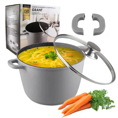 Zdjęcie produktu dla Aluminiowy garnek Grant, 24 cm, szary, nieprzywierająca powłoka, odporne na ciepło silikonowe uchwyty