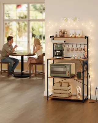 Produktbild von VASAGLE Standregal mit 4 Ebenen, Küchenregal mit Ladestation, 8 Haken, 40 x 80 x 140 cm, braun-schwarz