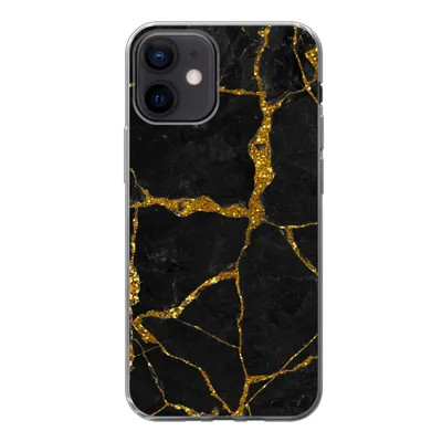 Produktbild von MuchoWow® Handyhülle Schutzhülle Hülle für iPhone 12 Marmor - Gold - Schwarz - Marmoroptik - Glitter Silikon Softcase Handy Hülle - Schutzhülle