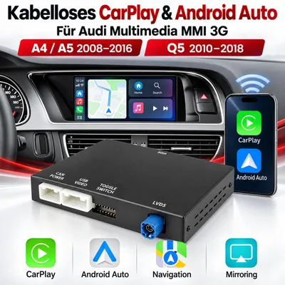 Produktbild von Kabelloses CarPlay Android Auto Interface für Audi A4 A5 Q5 MMI 3G Audi Multimedia, AUX/AMI, Mirroring, KI-generiertes Bild