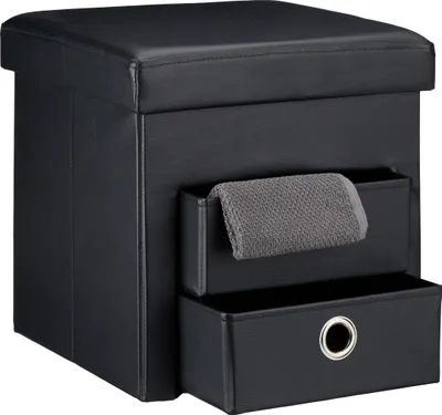 Produktbild von Relaxdays Sitzhocker mit Stauraum, 2 Fächer, HxBxT:38x38x38cm, Kunstleder, faltbar, Aufbewahrung, schwarz