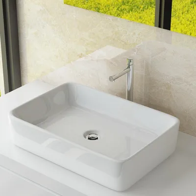 Produktbild von Handwaschbecken Keramik Waschschale Waschbecken Aufsatz WS97 Eckig 60,5x34x11cm