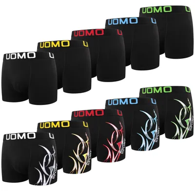 Immagine prodotto di Set di 10 boxer da uomo in stile retrò, in cotone, neri e multicolore