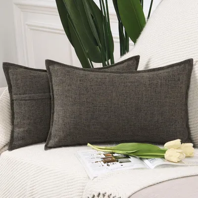 Immagine prodotto di Set di 2 federe per cuscini, tessuto poliestere-lino, colore taupe scuro, dimensioni 40x60 cm