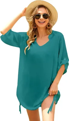 Produktbild von Damen Bikini Cover Up Strandkleid Sommerkleid Strandkleid Damen Shirt Strandponcho 3/4 Ärmel