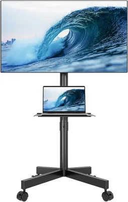 Produktbild von Mobiler TV-Ständer auf Rädern für Fernseher von 23 bis 60 Zoll – Höhenverstellbarer, tragbarer TV-Ständer mit Laptopablage – MAX. VESA 400x400 mm – bis 25 kg