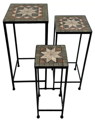 Produktbild von AXI Eline Mosaik Pflanzentisch quadratisch Star Grau/Braun  Set 3 Stück | Pflanztisch aus Metall mit eingelegten keramischen Mosaikfliesen | Gartentisch für Pflanzen für Garten / Balkon / Terrasse