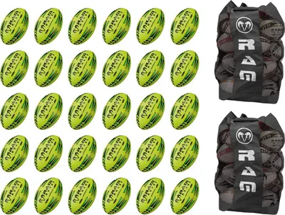 Obrázek produktu pro Sada míčů Gripper 2.0 Pro Trainer Fluorine - 30 x míč a 2 sáčky - Ragbyový obchod č. 1 v Evropě - Navrženo v Anglii - Perfektní tvar a odolnost