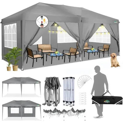 Produktbild von Faltpavillon 3x6m Grau wasserdicht UV-Schutz 50+ mit 6 Seitenteilen