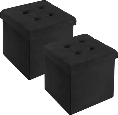 Produktbild von WOLTU sada 2 skladacích stoličiek, sedacia kocka s úložným priestorom, odnímateľné veko, čalúnený zamatový sedák, 37,5x37,5x38 cm (DxŠxV), čierna