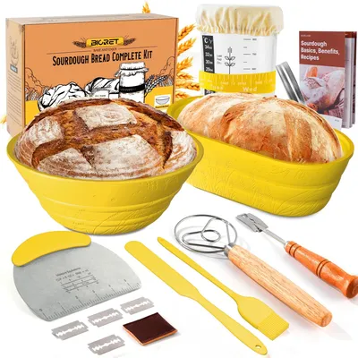 Produktbild von Set zum Backen von Sauerteigbrot mit Silikon-Gärkörben und Zubehör
