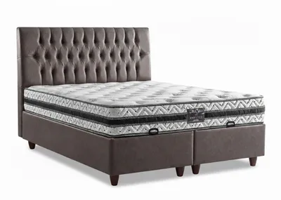 Produktbild von Bett mit Matratze Moderner Stil Grau Bett mit Stauraum Weiches Bett