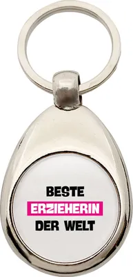 Produktbild von Huuraa Schlüsselanhänger Beste Erzieherin der Welt Metall Schlüsselring Einkaufswagenchip Geschenkidee