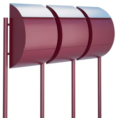 Produktbild von Briefkastenanlage Jumbo for Three in Rot mit Edelstahlklappe