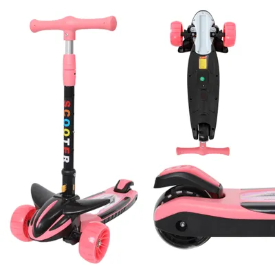 Produktbild von Habib Plane Scooter Kinderroller | 3-Rad, LED-Licht & Faltbar: Pink