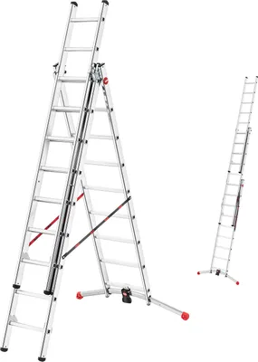 Produktbild von Hailo Leiter HobbyLOT, 3-teilige Alu-Kombileiter, 3 x 9 Sprossen, Lot-System