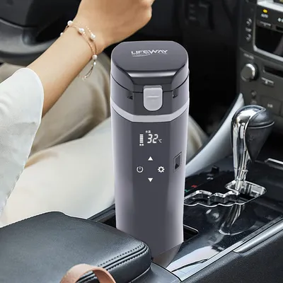 Zdjęcie produktu dla Czajnik elektryczny 500 ml do samochodu 12V/24V, z pokrywką zapobiegającą rozlewaniu, szczelny, kubek do kawy i herbaty, samochodowy kubek grzewczy