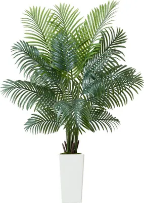 Obrázek produktu pro Umělá palma Areca 1,8 m - tropická umělá palma s bílým květináčem - umělá hedvábná rostlina - dekorativní umělé stromy na verandu, do obývacího pokoje, na terasu, do domu, do kanceláře
