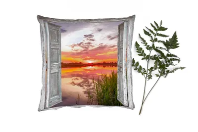 Produktbild von MuchoWow® Zierkissen Sofakissen Wohnzimmer Dekokissen 60x60 cm Landschaft - Sonnenuntergang - Wasser - Aussicht - Sitzfläche - Foto Polster
