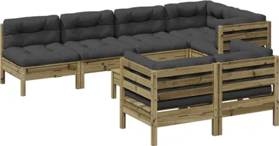 Image de vidaXL Ensemble de 8 canapés de jardin avec coussins en pin imprégné