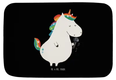 Produktbild von Mr. & Mrs. Panda Badezimmerteppich Einhorn Sänger - Schwarz - Geschenk, Unicorn, Badematte, duschmatte, Geburtstag, Badvorleger, Freundin, Fest, Einhörner, Badteppich