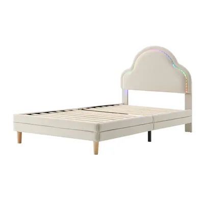 Produktbild von Polsterbett mit LED-Beleuchtung, 90x200 cm, Enizelbett mit Kopfteil und Lattenrost, Jugendbett, Samt