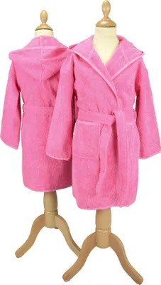 Produktbild von Unyqoos® Kinder-Bademantel mit Kapuze – 100% türkische Frottee-Baumwolle, Rosé (Pink), Größe 152/164, 400 g/m², mit Gürtel & Taschen