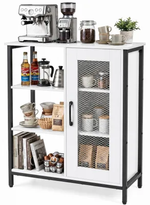 Produktbild von KOMFOTTEU Sideboard Holz, Buffetschrank mit 3 offenen Fächern, Gittertür, KI-generiertes Bild