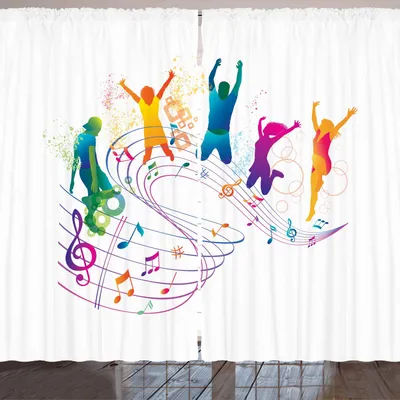 Produktbild von ARANDE Jugend Gardine, Aktiv Tanzend Springend Leute Vibrierend Schattenbilder Festspiel Musikalisch, 280 x 245 cm, Mehrfarbig